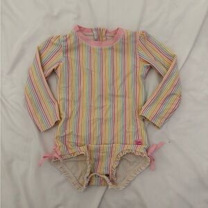 Ruffle Butts Pink and Yellow Striped Bodysuit Swim